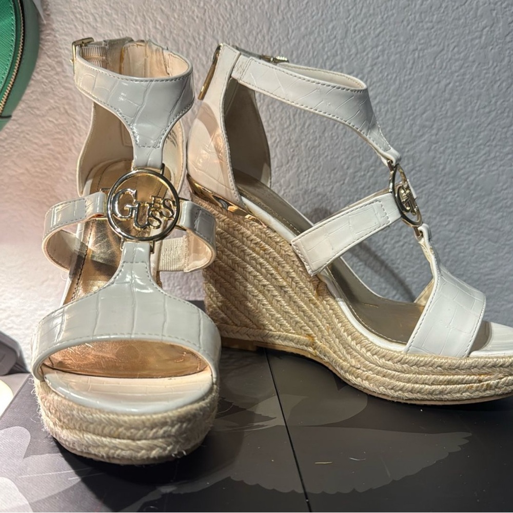 Guess White Wedge Sandals with Strappy Design